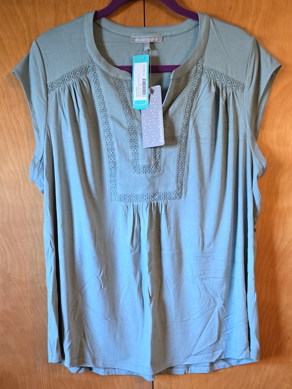 Daniel Rainn Sage Green Crochet-Yoke Cap Sleeve Tunic